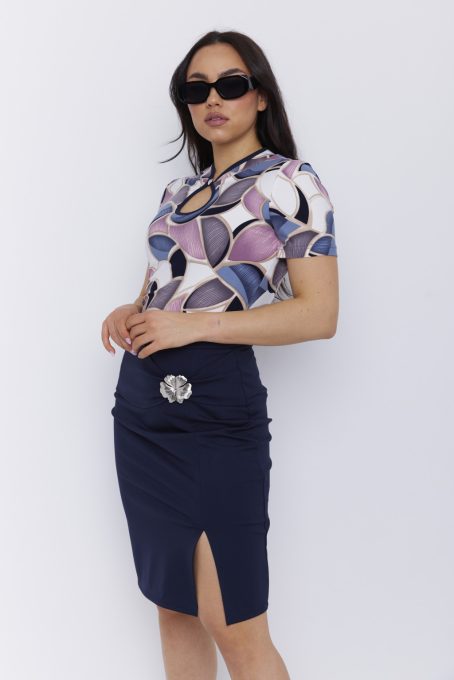 JELLY női póló – orosz galléros, csepp kivágású, gombbal díszített póló,mintás,XL,Tara X Viktori