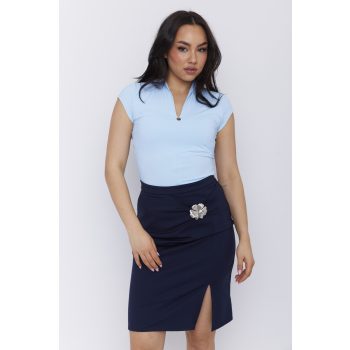   Viola női póló, magasított V-nyakú felső,babakék,L,Tara x Viktori