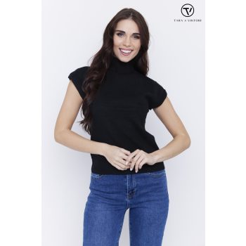   Women’s knitted mock neck top with short sleeves – soft and stretchy fabric