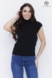 Women’s knitted mock neck top with short sleeves – soft and stretchy fabric