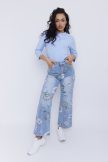 Women’s patterned denim jeans with straight leg