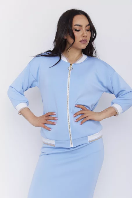 CORNELIA női zakó – cipzáras, passzéval díszített modern zakó,világoskék,XL,Tara X Viktori