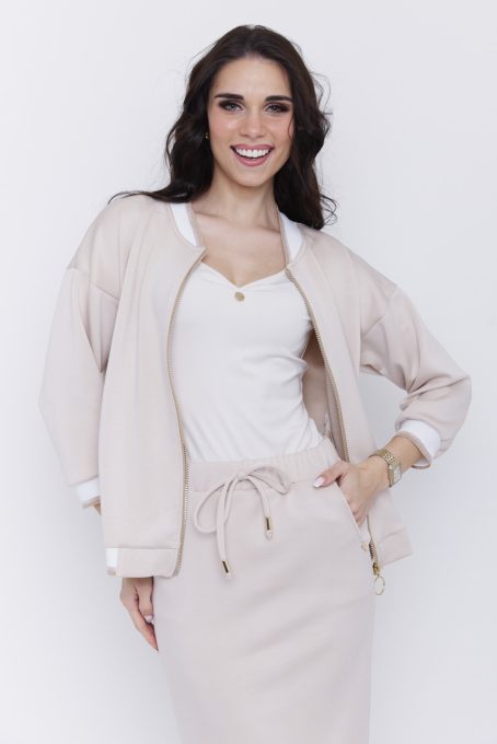 CORNELIA női zakó – cipzáras, passzéval díszített modern zakó,bézs,M,Tara X Viktori