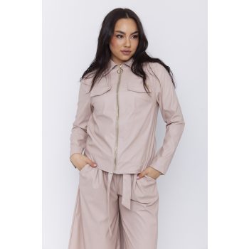   MARTINA női zakó – galléros, cipzáros, díszzsebes fazon,bézs,bőr,S,Tara X Viktori