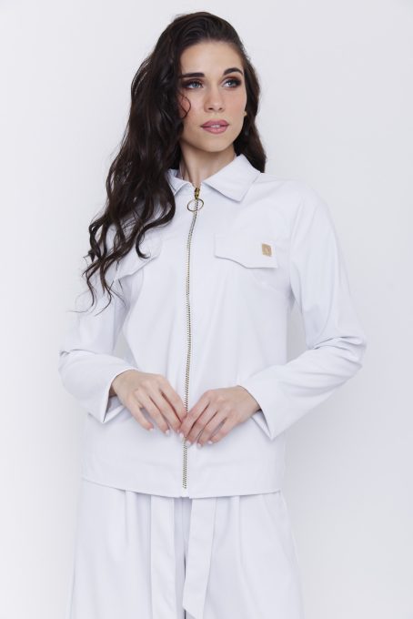 MARTINA női zakó – galléros, cipzáros, díszzsebes fazon,fehér,bőr,S,Tara X Viktori