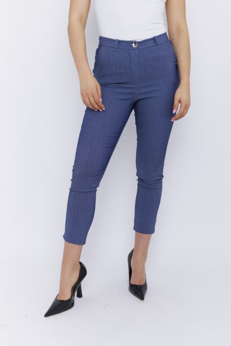 ZOYA női nadrág, magas derekú, egy gombos nadrág zsebekkel és övtartóval, kék,M, Tara x Viktori