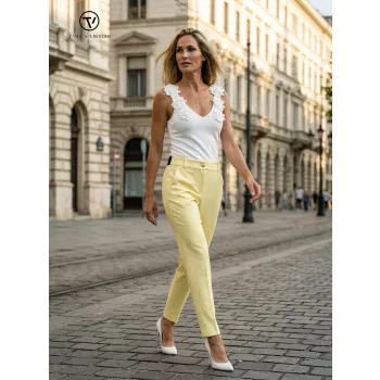   ONIX női nadrág,gumis hátú, élén vasalt nadrág,világossárga,S,Tara x VIKTORI
