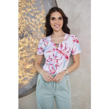   AMILLA női póló v-nyakú díszcsatos elegáns felső,mintás,L,Tara X Viktori