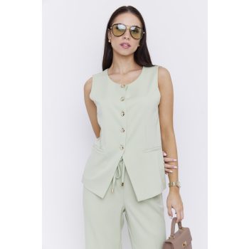   THEA női mellény – gombos, elegáns fazon,S,zöld,Tara X Viktori