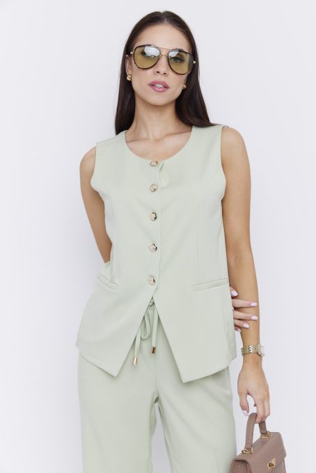THEA női mellény – gombos, elegáns fazon,S,zöld,Tara X Viktori