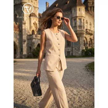   THEA női mellény – gombos, elegáns fazon,S,bézs,Tara X Viktori