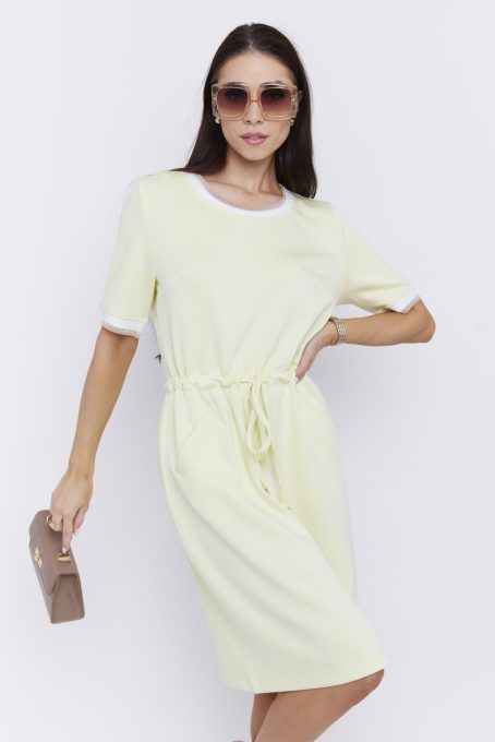 IRIS női ruha – gumis derekú, sportosan elegáns fazon,sárga,L,Tara X Viktori