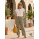 TAORMINA női nadrág – élére vasalt, gumis derekú, megkötős fazon,khaki,M,Tara X Viktori