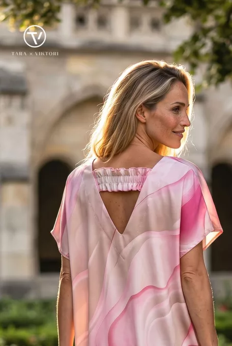 MADYN női tunika – V-nyakú, gumis aljú, bővebb fazon, mintás,S-M,Tara X Viktori
