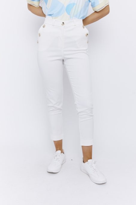 Zoya női nadrág,magas derekú,gombos,zsebes nadrág,ekrü,XL,Tara x Viktori