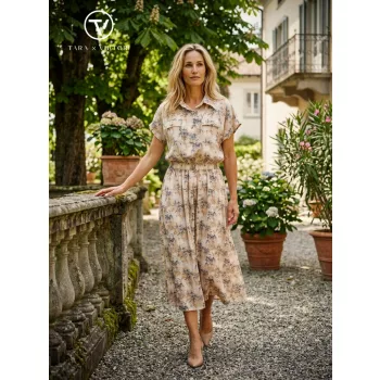   THALIA női ruha – elöl gombos, gumis derekú, hosszú fazon,mintás,L,Tara X Viktori