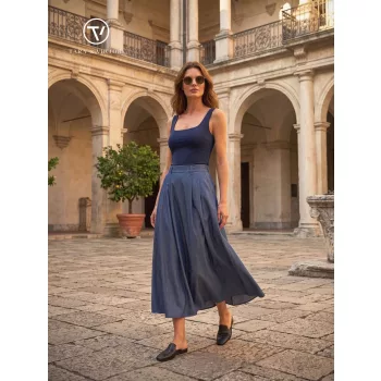   KARIN A-vonalú hosszú női szoknya zsebekkel és gumis hátrésszel,sötétkék,S,Tara X Viktori