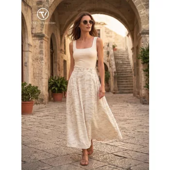   KARIN A-vonalú hosszú női szoknya zsebekkel és gumis hátrésszel,ekrü-bézs,S,Tara X Viktori