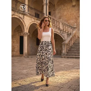   KARIN A-vonalú hosszú női szoknya zsebekkel és gumis hátrésszel,mintás,S,Tara X Viktori