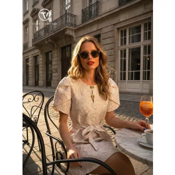   JOLIE női ruha öves rövid ujjú elegáns fazon,ekrü,S,Tara X Viktori
