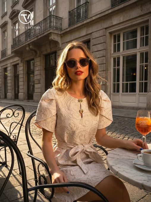 JOLIE női ruha öves rövid ujjú elegáns fazon,ekrü,M,Tara X Viktori