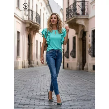   ODETTA fodros vállú elegáns női felső,kék ,S,Tara X Viktori