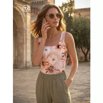   Kitti női top, kockanyakú,stircelt női top,mintás,S, Tara x Viktori, Young & Free Kollekció