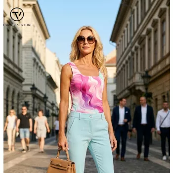   Kitti női top, kockanyakú,stircelt női top, mintás,S, Tara x Viktori, Young & Free Kollekció