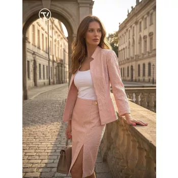   SVEA női blézer – elegáns,karcsúsított fazon,púder-anyagábanmintás,M,Tara X Viktori