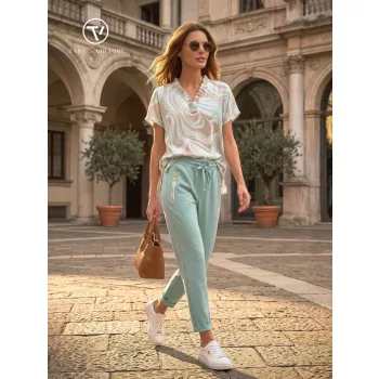   MELINA női tunika – V-nyakú, gumis aljú, laza fazon,S,mintás,Tara X Viktori