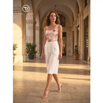   SASHA női térdnadrág – magas derekú, elegáns, bő szárú fazon,ekrü,S,Tara X Viktori