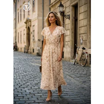   FLORENCE női ruha – átlapolt felsőrészű, gumis derekú, bő szoknyás nyári ruha,mintás,S-M,Tara X Viktori