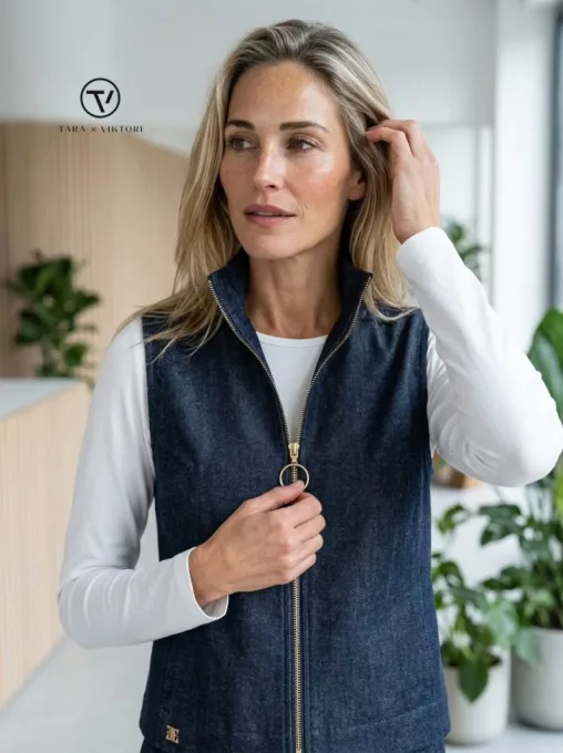 NADIAH női mellény – magasított nyakú, ujjatlan fazon,kék,XL,Tara X Viktori