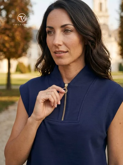 CARMEN női mellény – ujjatlan, cipzáras fazon,M,sötétkék,Tara X Viktori