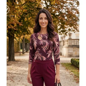   GABRIELLA női póló – kerek nyakú, asszimetrikus, karikadíszes fazon,mintás,S,Tara X Viktori