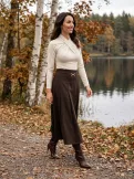 KRISTEN női szoknya – díszcsatos, gumis hátú, A-vonalú fazon,barna,M,Tara X Viktori