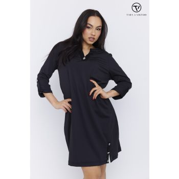   LUDMILLA női tunikaruha,V-nyakú, gombos díszítéssel,fekete,L,Tara X Viktori