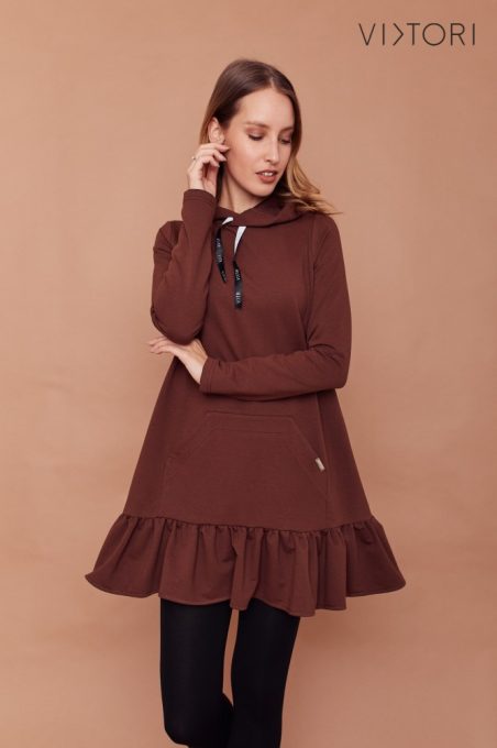 COURTNEY ruffled hooded dress (brown)
