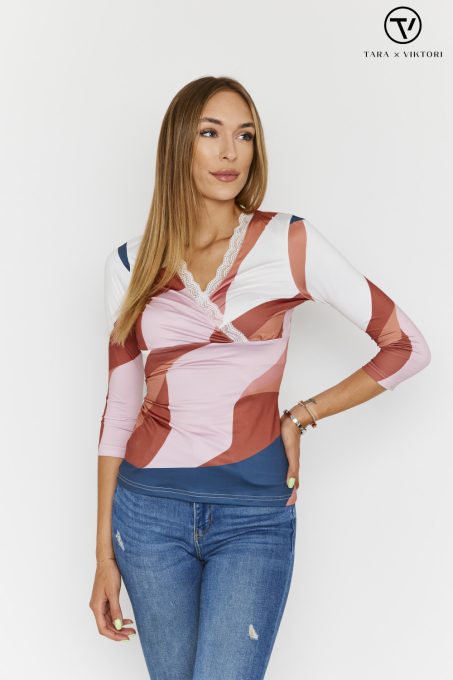 VIKTORI Női póló NOLINA átlapolt csipke szegélyes mintás, XL, polyamid