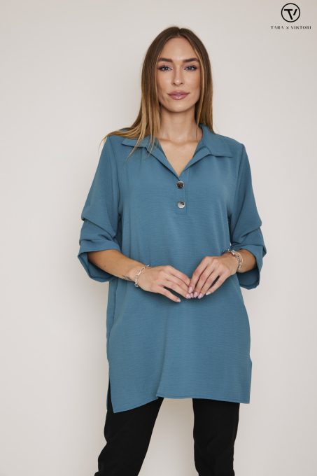  HENRIETT Collared and pleated oversized tunic with buttons