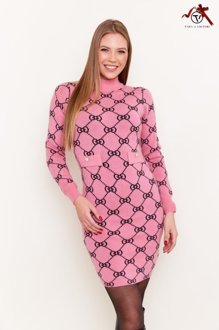 Viktori Collection BOLZANO Mintás, kötött ruha,rózsaszín,L-XL
