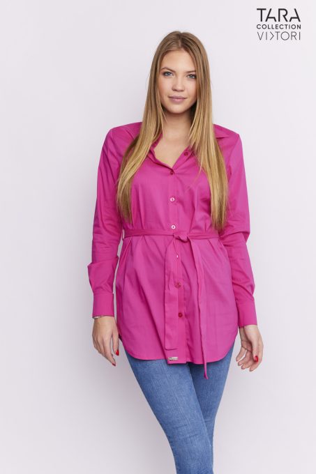 DORABELLA Point-collar tie-front cuff sleeve shirtdress pink