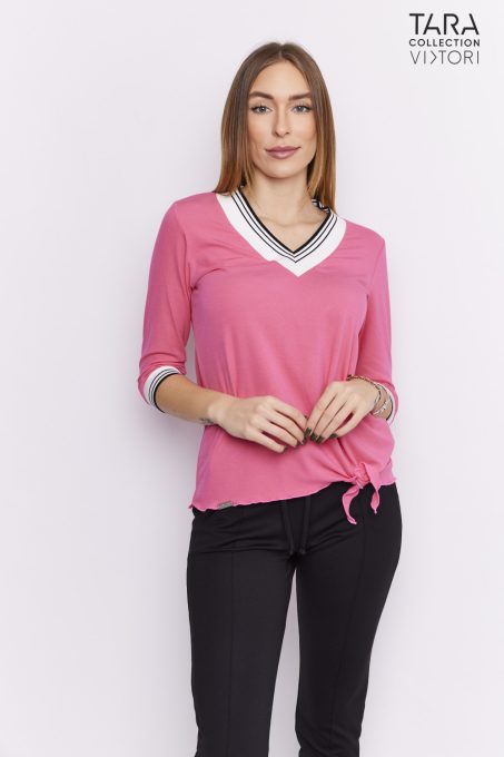 KELSEA V-neck bow-tied knitted tunic pink