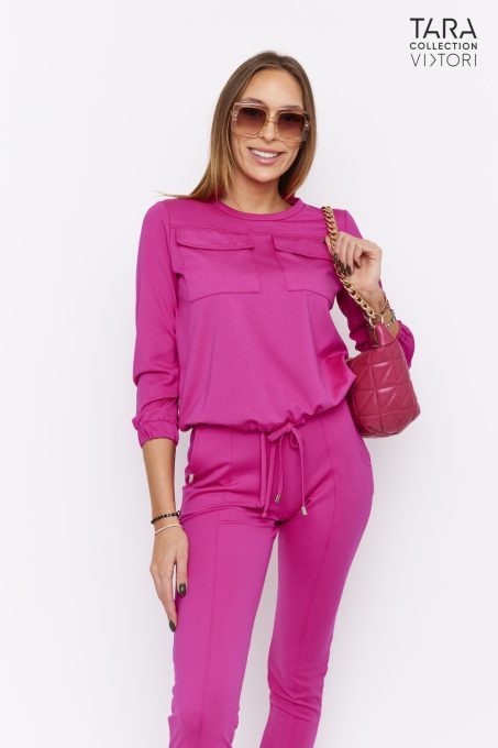 VIKTORI Női pulóver EVERLY pink zsebes megkötős, XL, puntó
