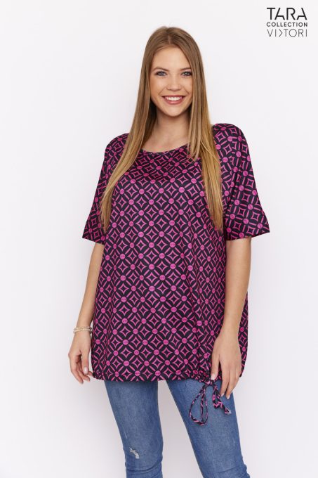 DIA oversized wide-sleeve tie-side tunic pink print