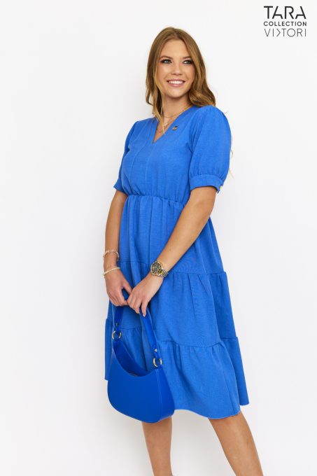 VIKTORI Női ruha Muse húzott V-naykú kék, S, viszkóz-polyester-elasztán