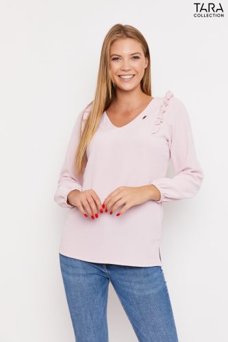 FLANNA V-neck frilled puff-sleeve tunic (light pink)