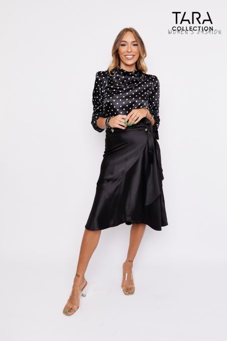 ROBERTA Wrap midi skirt with frilled details (black)