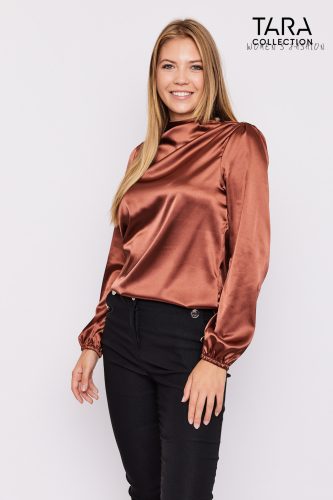 RIVER Gathered, high-neck oversized blouse/tunic (brown)