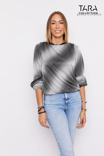 DREAM V-back tie-back oversized tunic with lace details (black-grey-white print)